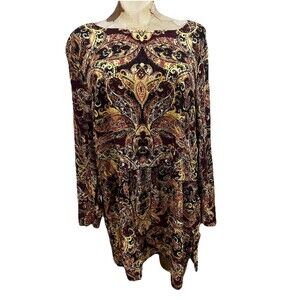 J Jill Boatneck Multicolor  Paisley Rayon Tunic Top Blouse Size L